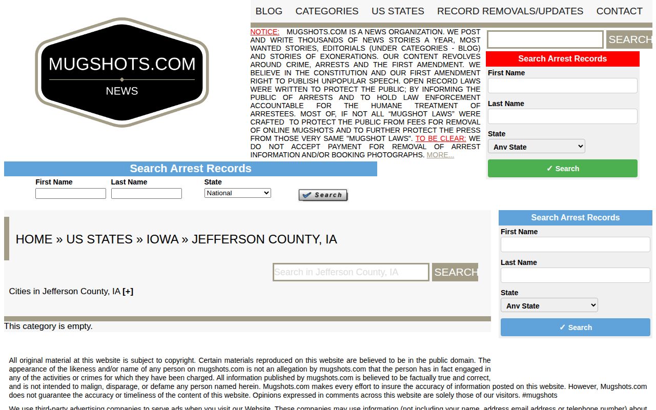Jefferson County Iowa mugshot aggregator empty record node