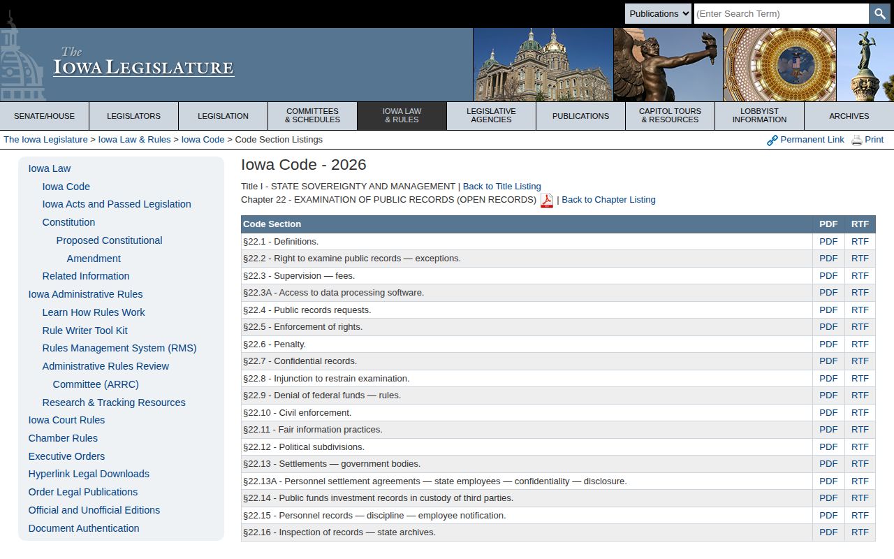 Iowa Code chapter 22 for Jefferson County booking records